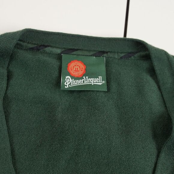 Pilsner Urquell 100% Wool Green Elbow Patch Cardigan Sweater Unisex Sz M - Picture 5 of 13